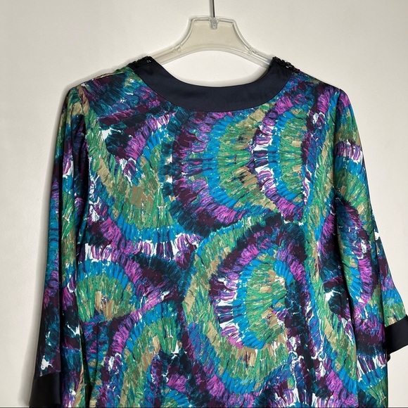 Dana Bachman Water Colors Asymmetric Sleeves Sequin Around Neckline Tunic SZ XL - Picture 13 of 14
